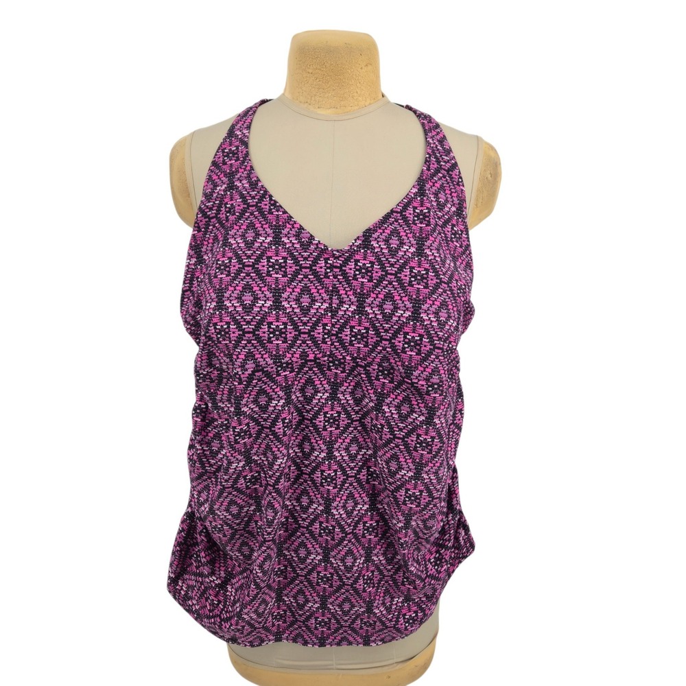 Ava & Viv Tankini Swim Top Women 26W Pink Geometric Lattice Strappy Back Plus